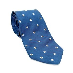 Land’s End Silk Tie Daisy Yellow Blue White Flower Floral lands daisies EUC